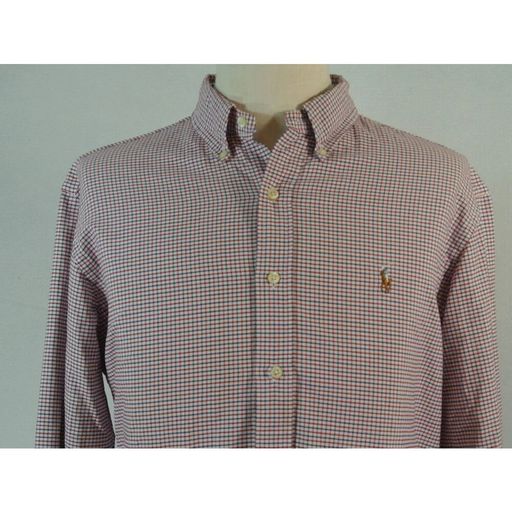 Polo Ralph Lauren shirt custom fit mens large long sleeve white red blue check